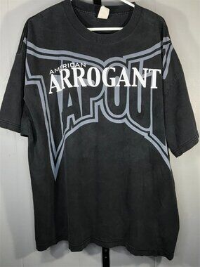 Vintage Y2K Tapout American Arrogant T-Shirt Black Short Sleeve Crew Neck 2Xl